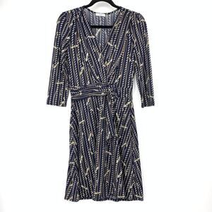 Egerie Paris 3/4 Sleeve Faux Wrap Dress Womens Apx M Equestrian Braid Belt Print